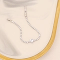 Detailed close-up of heart-shaped zircon tennis bracelet in silver finish on marble tray - Silver Heart Cut Zircon Style (10#)
