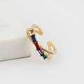 Rainbow gemstone open ring with colorful crystals and cubic zirconia in gold finish - Colorful Cross Design