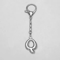 Polished silver-colored metal keychain with a 3D bubble letter Q pendant and lobster clasp - Letter Q