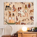 Tapiz de mitología egipcia antigua en tela crema con símbolos de Anubis y Horus - 150x130cm / Estilo 2-Mito de Anubis y Horus
