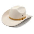 Classic cream wool wide brim fedora hat with crocodile pattern leather band and metal eyelets - M (56-58cm) / Beige