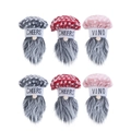 Set of 6 plush Christmas gnomes wine bottle covers in red, grey and pink polka dot hats - Single Price/Order in Multiples of 6 (3 Styles Mixed)