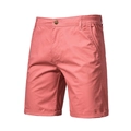 Detailed view of summer cargo shorts featuring coral red cotton twill and elastic waist - Orange
