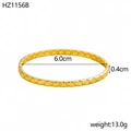 Macro detail of 18K gold-plated bangle with geometric patterns and size measurements - Inner Diameter 6.0cm Width 0.4cm / Gold (Triangle Relief)