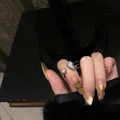 Adjustable silver open ring featuring pear and round cut black zircon stones on model's hand - Style 12 Adjustable Ring