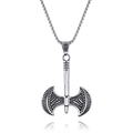 Pendentif hache de Viking à double tête en acier inoxydable avec gravures vintage - Hache Viking à double tranchant (C0506-2) / Argent Antique