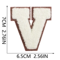 Macro shot of Chenille letter V patch with dimensions 7cm height and 6.5cm width - Letter V