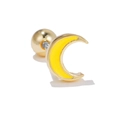 Golden crescent moon stud earring with yellow enamel inlay and secure screw back ball - Yellow Moon