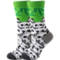 Cute panda and bamboo print crew socks in vibrant green and grey high-quality knit - EU 36-42 / Multiple Pandas