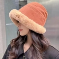 Winter plush bucket hat in orange and caramel corduroy with faux fur trim - M (56-58cm) / Mongolian Hat Caramel