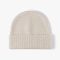 Oatmeal beige knitted beanie featuring thick vertical ribbed texture and folded cuff - One Size / Beige (24B041)