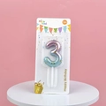 Number 3 galaxy gradient birthday candle in balloon shape for party cake decoration - Number 3 / Pink and Green Gradient