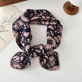 Navy floral cotton linen scarf with pink flower prints and delicate lace trim edge - Navy Pink Silhouette