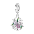 Floral S925 sterling silver charm with pink and purple zircon for DIY bracelets - Flower Basket