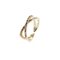 Fashionable golden double-layer crisscross open ring with colorful zircon stone inlay - Adjustable Open / Gold Multicolor Cross Style (1CR0425DX)