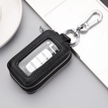 Dual zip black lychee leather car key case with transparent window and silver metal hook - With Transparent Window / Black