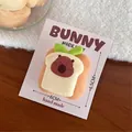 Cute toast plush keychain with brown bear face embroidery and green leaf detail - Hair Clip / 6# Cream Toast Hair Clip