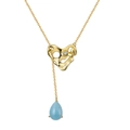 Bohemian Y-necklace featuring a gold hollow heart and light blue teardrop stone - Aquamarine, 14K Gold Plated, Approx. 3.9g