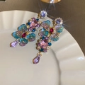 Floral crystal earrings with purple teardrop gems and sparkling rhinestones - Purple Flower Cluster Multicolor Gem Style (41#)