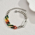 Pulsera de eslabones de acrílico coloridos y acero inoxidable chapado en oro de 18K para mujer - Patchwork Verde/Amarillo/Ámbar (Cadena Plateada)(B1018)