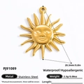 Golden sunburst necklace pendant in stainless steel with dimension measurements - Gold Sun (PJ91089)
