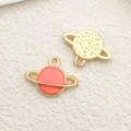 Pink enamel planet charms in gold alloy finish for jewelry making and accessories - 1pc Pink Round Star