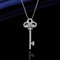 Sparkling silver key pendant necklace with marquise-cut stones and diamonds - Xl-153 [comes With Box And Chain]