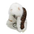 Macro detail of leopard print earflaps with faux fur trim and toggle cord closure - M (56-58cm) / Leopard Print
