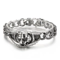 Vintage silver tiger head bracelet with chunky Cuban chain and punk style details - Retro Tiger Head Curved Plate Style (KB152593-KJX)