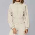 Damen Sweatshirt mit Stehkragen in Hellbeige, winddicht mit Reißverschluss und lockerem Schnitt - S / Khaki