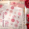 Stereo embossed rose and rabbit resin stickers in soft pink and purple tones - Gentle Sunset