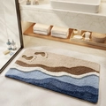 Saugfähige Badematte mit Strandwellen-Muster und rutschfester Unterseite für Bad - 50*80cm / Fußabdrücke am Meer