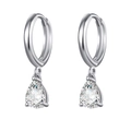 Detail of silver drop earrings featuring pear-cut cubic zirconia and snap closure - 24K / Water Drop Silver Color (W80007-SS)