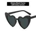 Fashionable heart-shaped sunglasses with a glossy black frame and dark grey lenses - Glossy Black/Grey Lens
