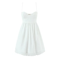 Sweet white lace camisole dress featuring embroidery and 3D floral accent detail - S / White