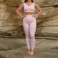 Pink seamless yoga set with ribbed texture high waist leggings and sports bra - S / Purple