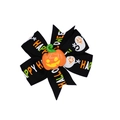 Halloween pumpkin bow hair clip with Happy Halloween print and white ghost motifs - Black Letter Pumpkin Style