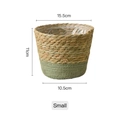 Small seagrass planter basket in natural and light green, size 15.5cm x 11cm - Small / Green Base