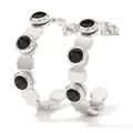 Silver C-shaped stainless steel hoop earrings with multiple black cubic zirconia stones - Silver + Black Zircon (PDE566)