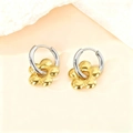 Two-tone titanium steel earrings with gold flower charms on silver hoops over white stone - Plum Blossom / Gold and Silver Two-tone
