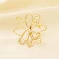 Close-up of golden hollow flower ring on cream silk background for a minimalist style - Hollow Flower Style (KR113715-SP)