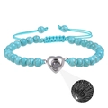 Bracciale cuore con proiezione in pietra zebra rosa e cordino blu regolabile - Pendaglio a Cuore - Turchese