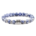 Blue and white marble bead bracelet with vintage silver owl charm and pattern spacers - White Dot Blue-Owl