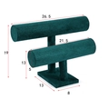 Dark green velvet 2-tier T-bar bracelet stand and watch display rack organizer - Dark Green Velvet