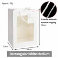 White rectangular gift bag with PVC window and rope handle, sized 20x15x30cm for flowers - Medium Rectangular White 30*20*15