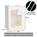White rectangular gift bag with PVC window and rope handle, sized 20x15x30cm for flowers - Medium Rectangular White 30*20*15