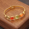 Bracciale rigido retrò in acciaio inossidabile con pietre colorate occhio di gatto - Stile Pietra Preziosa a Spirale Rosso Verde Arancione (4#)