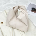 Borsa a mano minimalista bianco crema con nodo e trama in pelle litchi da donna - Bianco