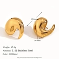 18K gold plated stainless steel teardrop earrings with a swirl texture design - Swirl Small Wave Smooth Stud Earrings - Gold