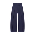 Detail of high waisted pleated balloon trousers in navy blue suit fabric with smooth texture - XS / Navy Blue